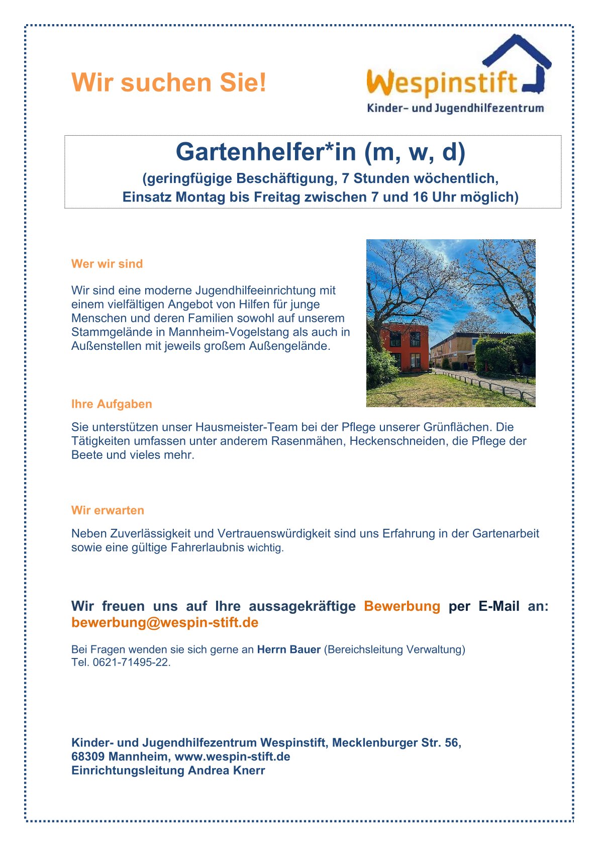 Stellenanzeige Gartenhelfer